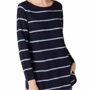 Eileen Fisher Navy Striped Boatneck Pullover Wool Alpaca Sweater Size Medium